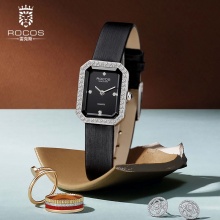 雷克斯ROCOS正品牌小众镶钻潮流新款超薄女士手表小方表防水r0249