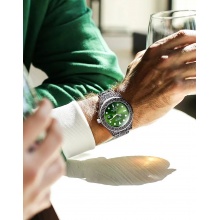 雷克斯ROCOS手表R0406男士蓝绿水鬼复古夜光雕花手表